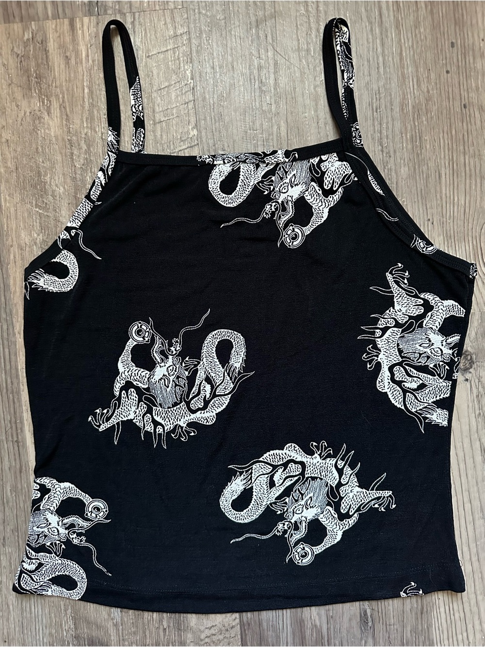 Vintage 90s A. Byer California Dragon Tank Top Black White Made USA Y2K